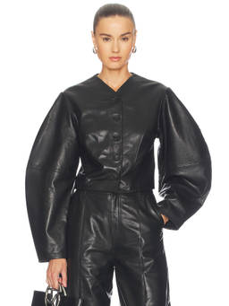 ROTATE - Fitted Women's Button Closure Leather Jacket Black