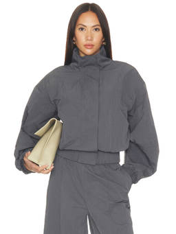ROTATE - Crispy Women's Crinkled Zip Track Jacket Grey