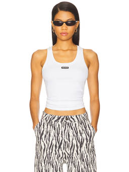 ROTATE - Basic Women's Ribbed Sleeveless Logo Patch Tank Top White