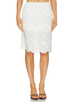 The Garment - Fleur Women's Elastic Waist Scalloped Hem Midi Skirt White