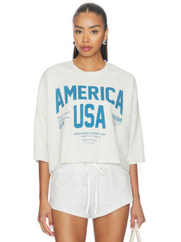 The Laundry Room - Welcome To America Women's Graphic Crop Jumper Pebble Heather