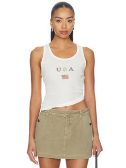The Laundry Room - Lil USA Flag Women's Ribbed Sleeveless Tank Top White