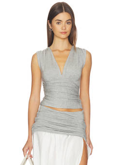 The Line by K - Sunnery Women's Ruched V-Neck Sleeveless Top Grey