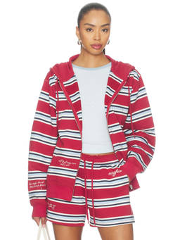 The Mayfair Group - Striped Women's Zip-Up Hoodie Red