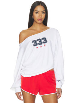 The Mayfair Group - 333 Sport Women's Off-Shoulder Graphic Long Sleeve T-shirt White