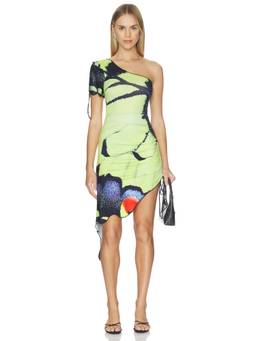 Tyler McGillivary - Dani Women's One-Shoulder Ruched Asymmetrical Hem Midi Dress Yellow