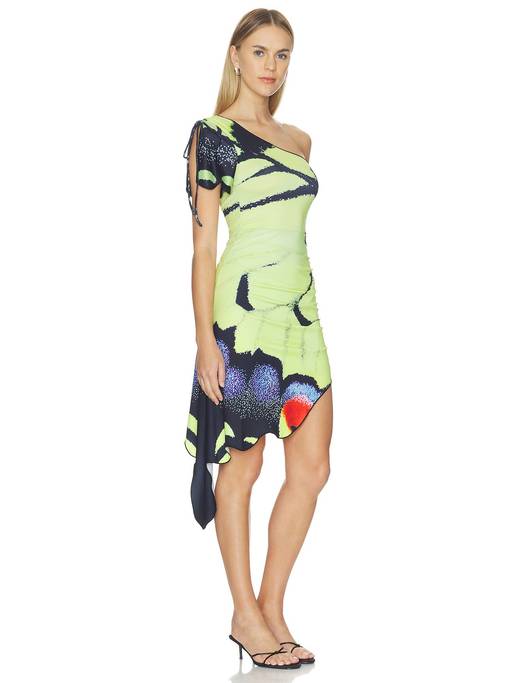 Buy Tyler McGillivary Dani Women's One-Shoulder Ruched Asymmetrical Hem Midi Dress Yellow (L) Online