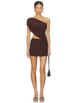Tiger Mist - Ryland Women's One-Shoulder Cut-Out Ruched Mini Dress Brown