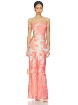 Tiger Mist - Poppi Women's Strapless Cut-Out Maxi Dress Coral