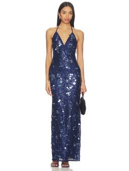 Tiger Mist - Zana Women's Halter Neck Sequin Mesh Maxi Dress Blue