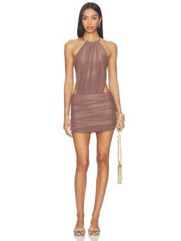 Tiger Mist - Evanna Women's Halter Ruched Bodycon Mini Dress Brown