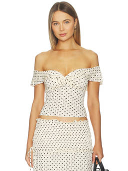Tiger Mist - Denali Women's Polka Dots Off Shoulder Fitted Top White