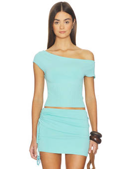 Tiger Mist - Off Shoulder Women's One-Shoulder Back Cut-Out Crop Top Aqua