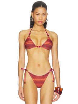 Tiger Mist - Reversible Finlea Women's Halter Tie-Up Bikini Top Multi-Color