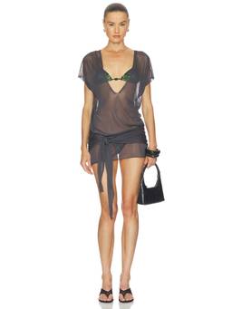 Tropic of C - Karoo Women's Sheer Mesh Tie-Up Swim Cover-Up Dress Slate
