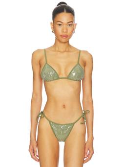 Tropic of C - Sequin Equator Women's Unpadded Tie-Up Bikini Top Fern