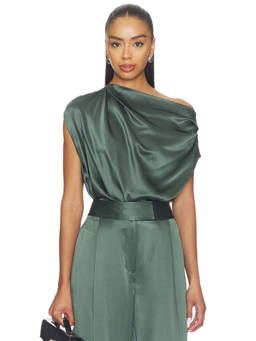 The Sei - Draped Women's One Shoulder Satin Top Thyme