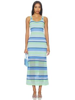 The Wolf Gang - Maris Women's Striped Crochet Knit Maxi Dress Blue