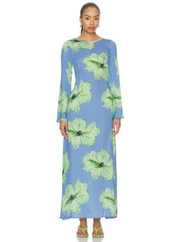 The Wolf Gang - Leona Women's Floral Open-Back Tie-Up Maxi Dress Blue