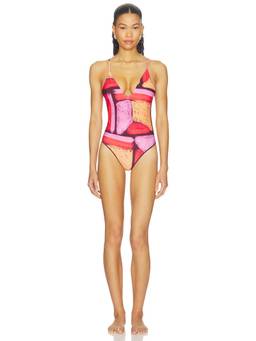 The Wolf Gang - Delara Women's V-Neck Adjustable Strap One Piece Swimsuit Multi-Color