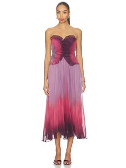 AMUR - Delyth Women's Strapless Ombre Pleated Maxi Dress Pink