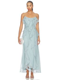 AMUR - Ruthie Cascade Women's Ruffled Chiffon Maxi Dress Aqua