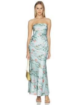 AMUR - Tiered Women's Printed Wrap Maxi Dress Aqua