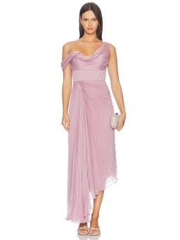 AMUR - Joelle Women's Pleated Draped One Shoulder Gown Purple