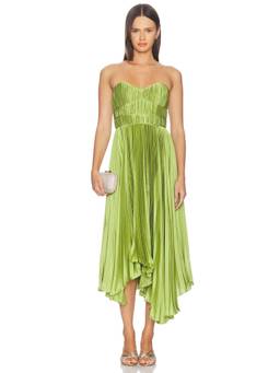 AMUR - Juliett Women's Pleated Strapless Midi Dress Green
