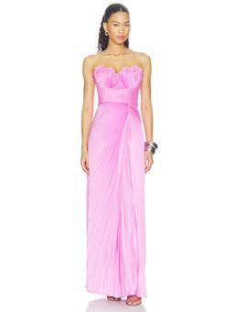 AMUR - Kaylani Pleated Women's Strapless Satin Maxi Dress Pink