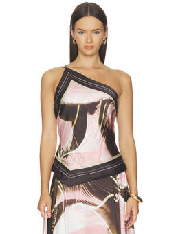 AMUR - Lyra Scarf Tie Women's One Shoulder Satin Top Multi-Color