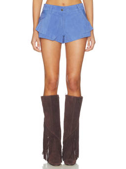 Understated Leather - Dixie Frill Women's Suede Frill Hem Shorts Blue