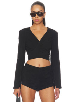 Understated Leather - x REVOLVE Women's Long Sleeve V-Neck Wrap Crop Top Black