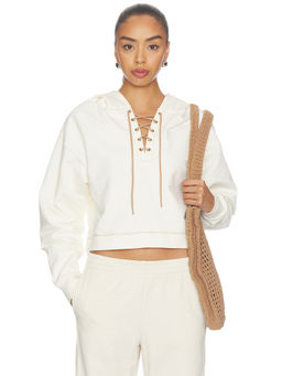 THE UPSIDE - Arkana Priah Women's Lace-Up Cropped Hoodie Cream