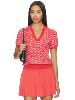 Varley - Ezrella Knit Women's V-Neck Half Sleeves Top Red
