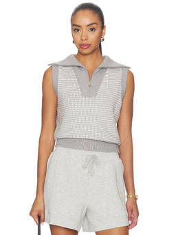 Varley - Peterson Women's Sleeveless Half Zip Knit Top Grey