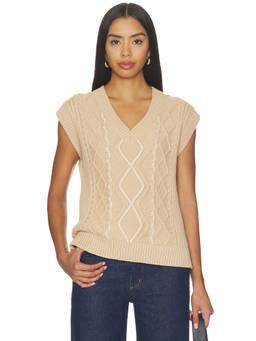 Varley - Benedetta Women's Crochet Knit V-Neck Top Light Taupe