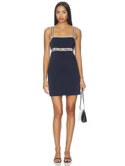 Veronica Beard - Lunette Women's Beaded Trim Shoulder Strap Mini Dress Navy Blue