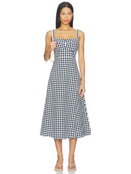 Veronica Beard - Aila Women's Gingham Check Seersucker Midi Dress Navy Blue