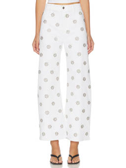 Veronica Beard - Grant Women's High Waist Wide Leg Crop Trousers White