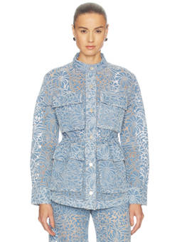Veronica Beard - Burnout Floral Women's Cargo Denim Jacket Blue