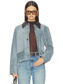Veronica Beard - Walters Women's Cropped Suede Leather Jacket Blue