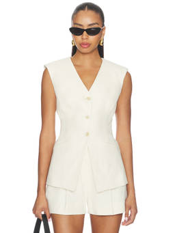 Veronica Beard - Gillson Women's Sleeveless V-Neck Button Down Vest Off White