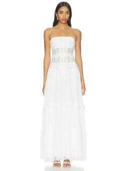 V. Chapman - Sloane Women's Strapless Lace-Up Corset Maxi Dress White