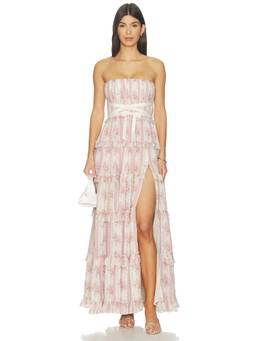 V. Chapman - Shelby Women's Strapless Lace-Up Side Slit Maxi Dress Pink