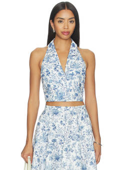 V. Chapman - Hunter Women's Floral Printed Halter Neck Crop Top Blue