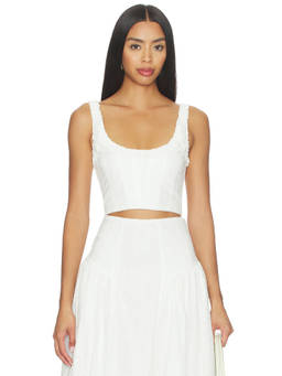 V. Chapman - Eyelet Women's Lace-Up Back Boned Corset Top White