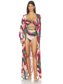 villa fresca - Serena Women's Open Front Blouson Sleeve Swim Cover-Up Multi-Color