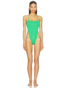 Vix Swimwear - Rosie Collab Women's Textured Halter Tie One-Piece Swimsuit Green