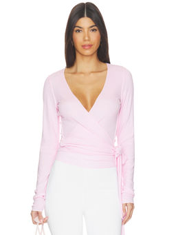 VIR VITA - Margot Women's Wrap Tie Surplice Neck Top Pink